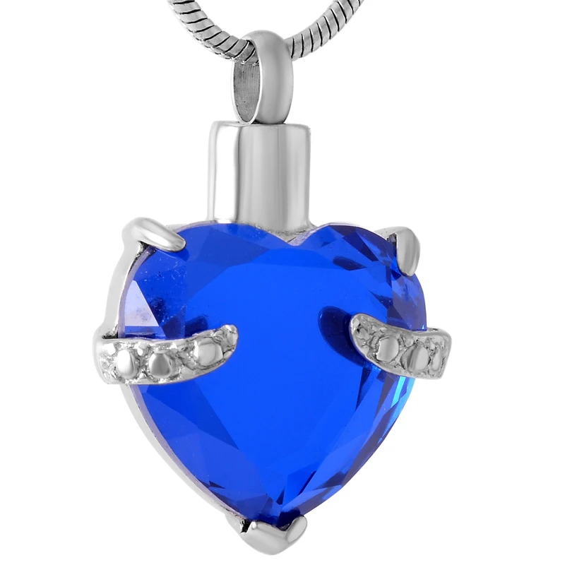 

IJD8072 Crystal Heart Colorful Birthstone Urn Necklace Memorial Cremation Keepsake Ashes Locket - Free Chain and Filling Kit