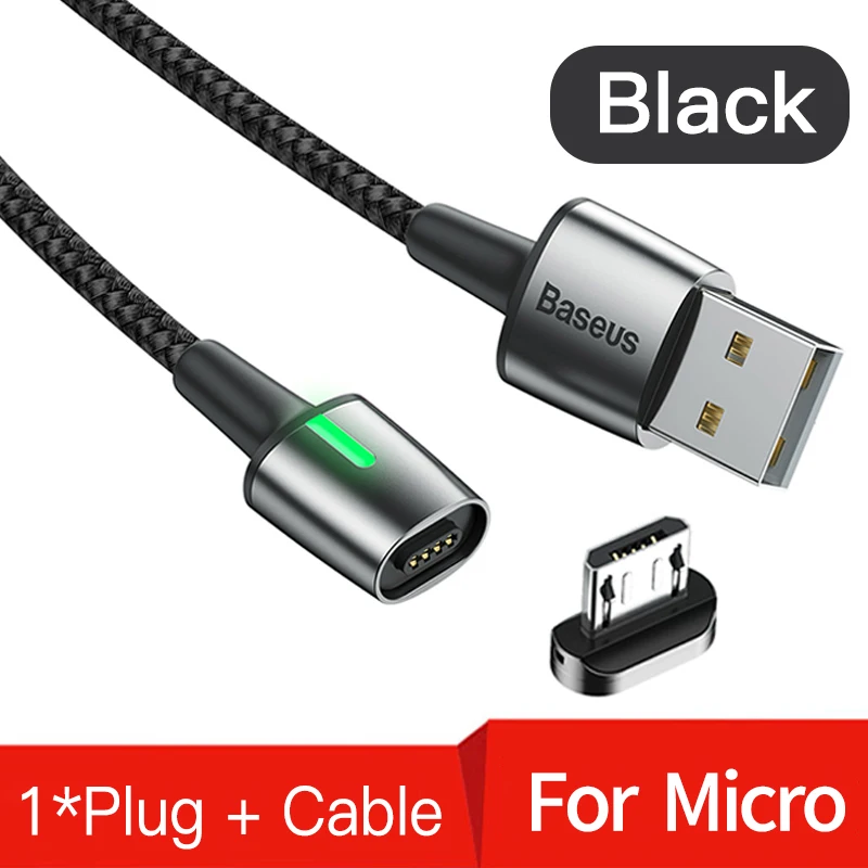 Магнитный Micro USB кабель Baseus для iPhone samsung type-C кабель для зарядки Магнитный адаптер для зарядного устройства usb type C кабели для мобильных телефонов - Цвет: Black Micro Cable