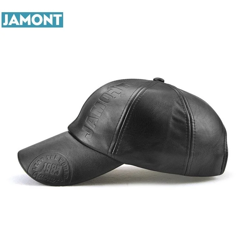 Мужские зимние шапки JAMONT теплые бейсболки из искусственной кожи с тисненым