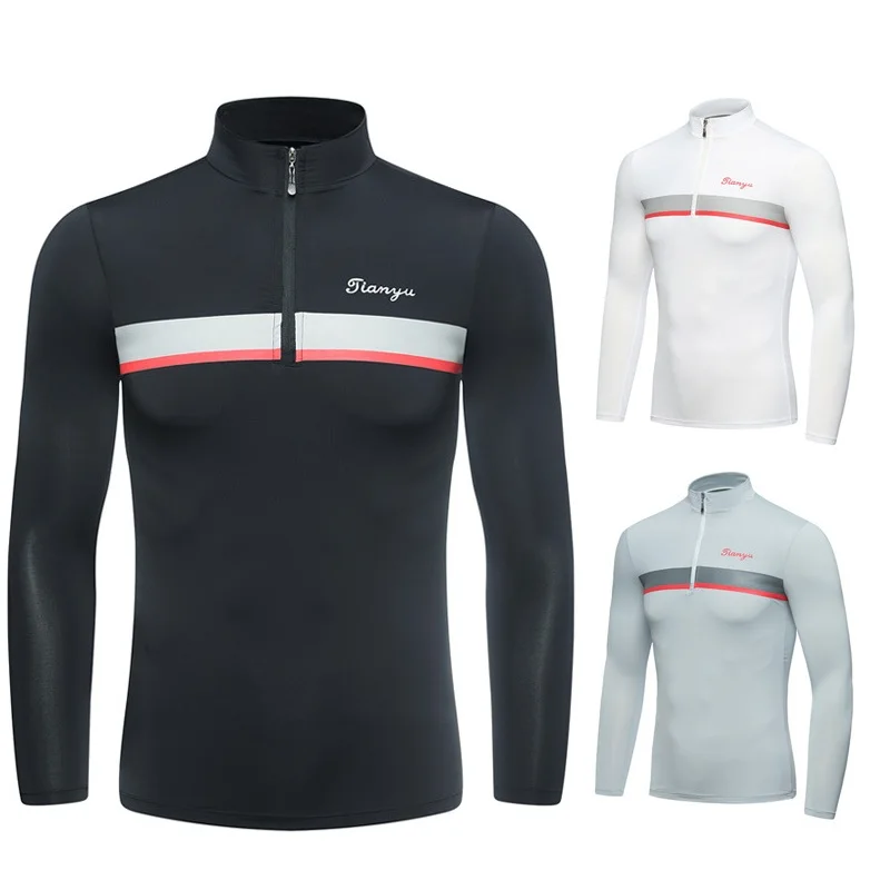 

Mens Half Zipper Golf Shirts Long Sleeve Muscle Fit Tops Golf Shirt Male Sunscreen Anti-UV Golf Apparel For Men D0657