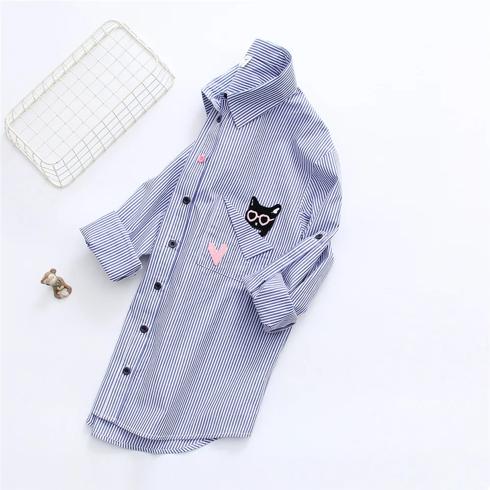 Женская Повседневная Блузка с вышивкой Офисная рубашка в полоску длинными