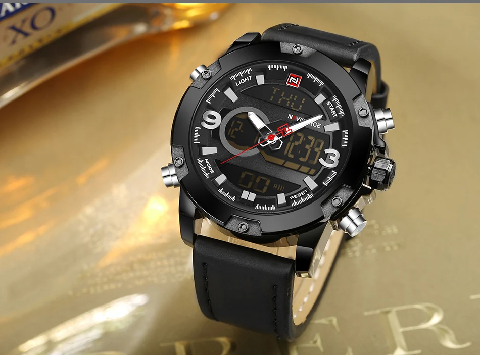 NAVIFORCE мужские спортивные часы, мужские Топ люксовый бренд, кварцевые цифровые часы, мужские Водонепроницаемые кожаные армейские наручные часы, Relogio Masculino