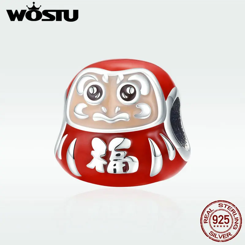 WOSTU, новинка, 925 пробы, серебряные, красные бусины, Япония, Dharma, тумблер, талисман, талисман, подходит для браслета, кулон для женщин, Прекрасные Ювелирные изделия, FIC1087