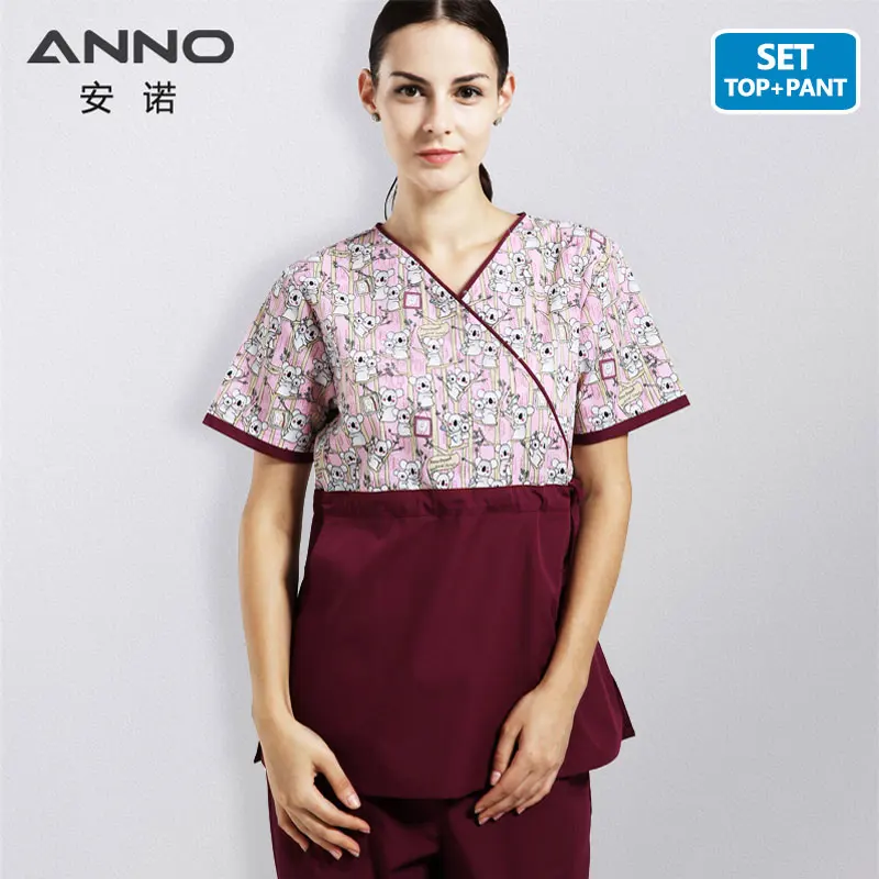 16SS051BeiBeiong-Set ANNO Больничная униформа медсестры для женщин с регулируемой талией медицинская ткань набор скрабов для тела хирургическая клиника Униформа медицинский комод для волос - Цвет: 16SS051BeiBeiong-Set