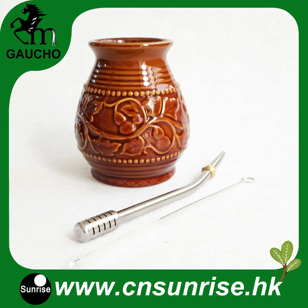 MB021-165 1 компл./лот нежный Аргентина Yerba Коврики в форме тыквы Керамика чашки с Коврики Bombilla соломы и щеточка для чистки - Цвет: MB021-165