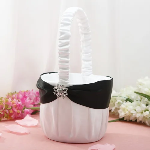 25 см Цветочная корзина в белом атласе с Стразы для девочки|basket girl|basket whitebasket flowers |