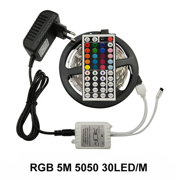 Светодиодная лента светильник SMD 5050 RGB лента Диодная лента RGB 5050 DC 12 В 5 м 10 м гибкая лента полный набор DIY контроллер и адаптер - Испускаемый цвет: 5M 5050 30LED M