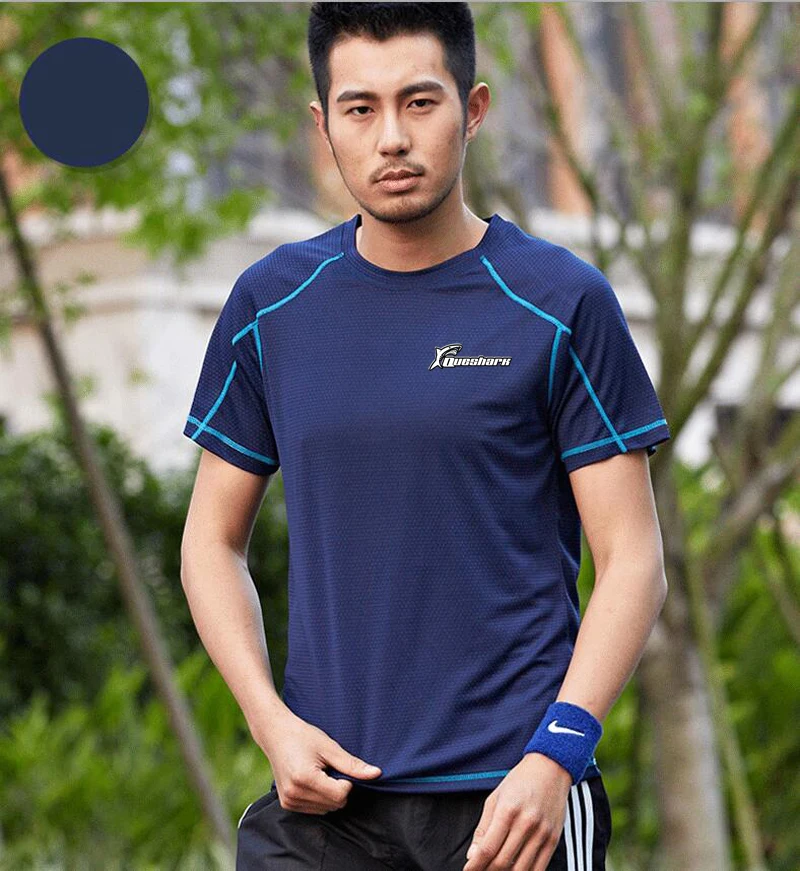 Men Dark Blue Queshark, мужская, женская, быстросохнущая, Спортивная, для йоги, короткая рубашка, дышащий, для йоги, топ, для спортзала, для бега, фитнес-футболки, для альпинизма, пешего туризма, топы - Цвет: Men Dark Blue