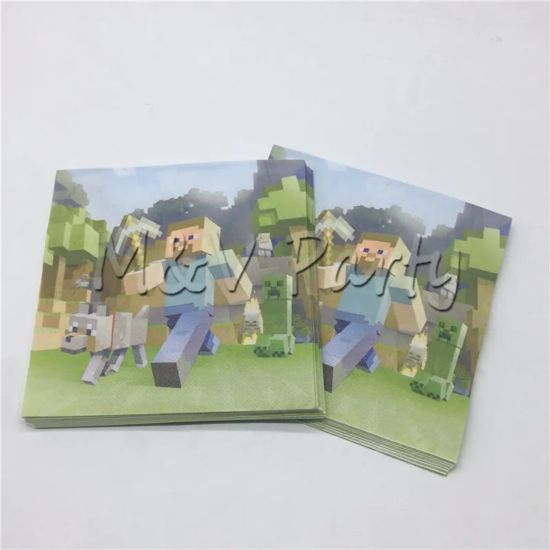 20 шт./лот Minecraft тема рр одноразовые салфетки Бумага салфетка день рождения