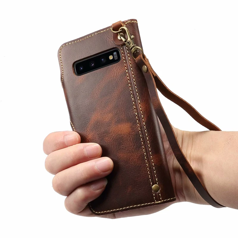 Чехол из натуральной кожи для Huawei Mate 20 чехол-бумажник с ремешком на руку и
