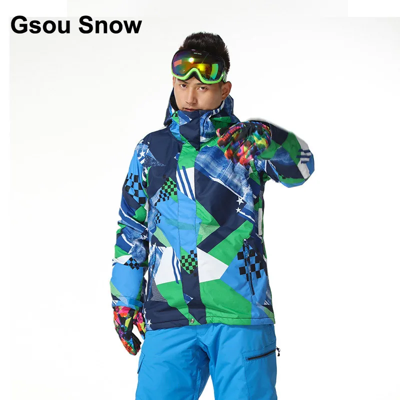 Gsou зимняя мужская водостойкая Лыжная куртка синий сноуборд одежда Спортивная