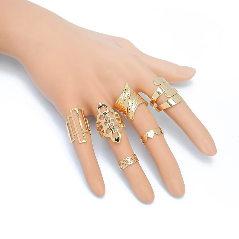 6 шт./компл. в виде листа набор открытых колец геометрической формы стиле бохо