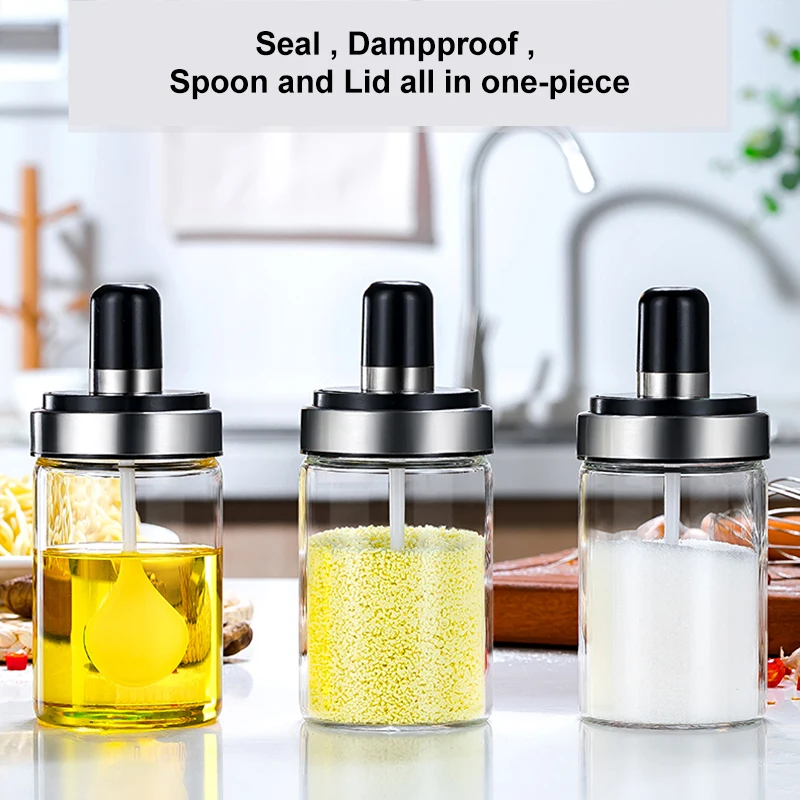 Стеклянные интегрированные бутылки для приправ банки ложка специй крышка