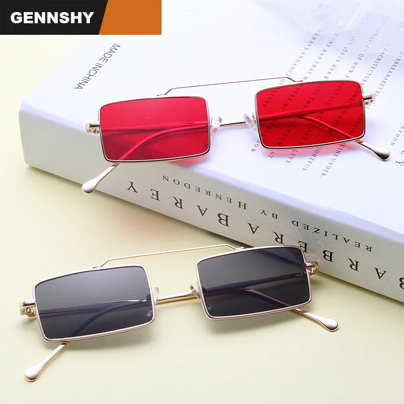 

2018 New Square Sunglasses Women Retro Small Sunglasses Brand Design Metal Rectangle Double Bridge Sunglasses Red Ocean Lenses