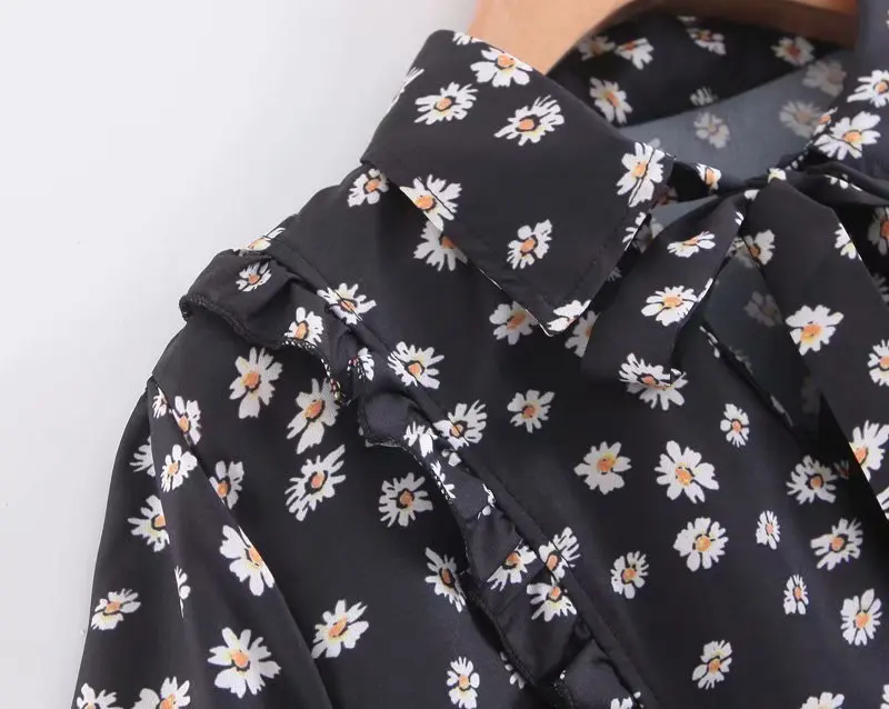 2019 Bohemian dress black floral bow short sleeve retro Harajuku cute girl mother beach | Женская одежда