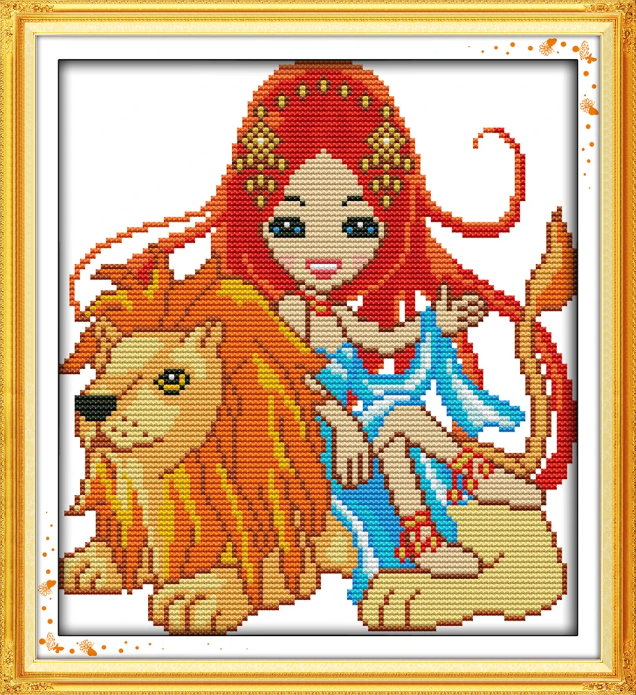 Набор для вышивания 12 знаков зодиака Лев мультяшная живопись Счетный принт на