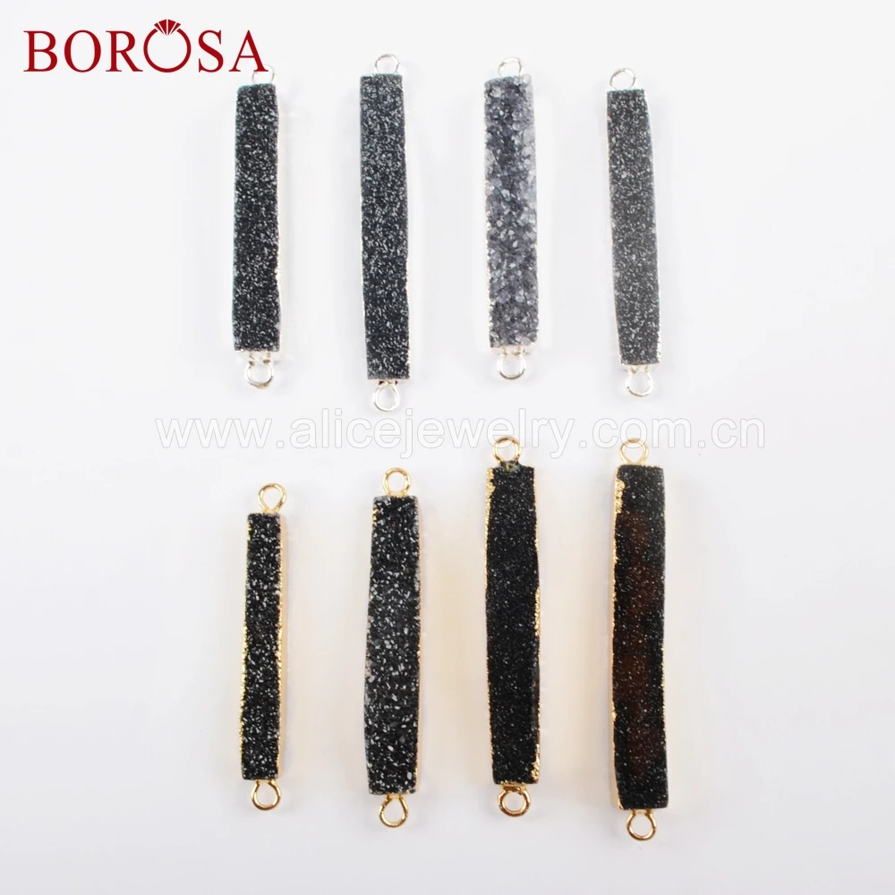 BOROSA 5 шт. Золотой/Серебряный цвет прямоугольный черный агат Друза соединитель