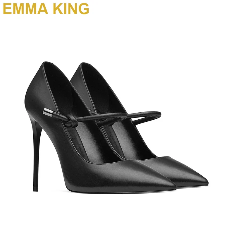 

EMMA KING Office Ladies Black PU Leather Mary Jane Shoes Women Pumps Pointed Toe Stiletto Heels Female Summer Party Shoes 35-43