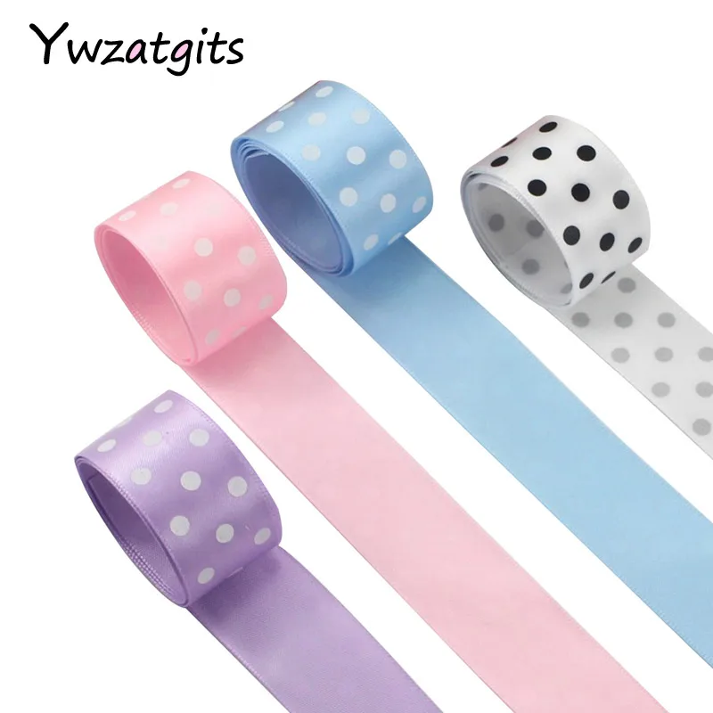 Ywzatgits 1 ''25 мм с узором в горошек, атласная лента, сделай сам, для шитья и украшения волос, бант, 5 ярдов/партия, YT0205
