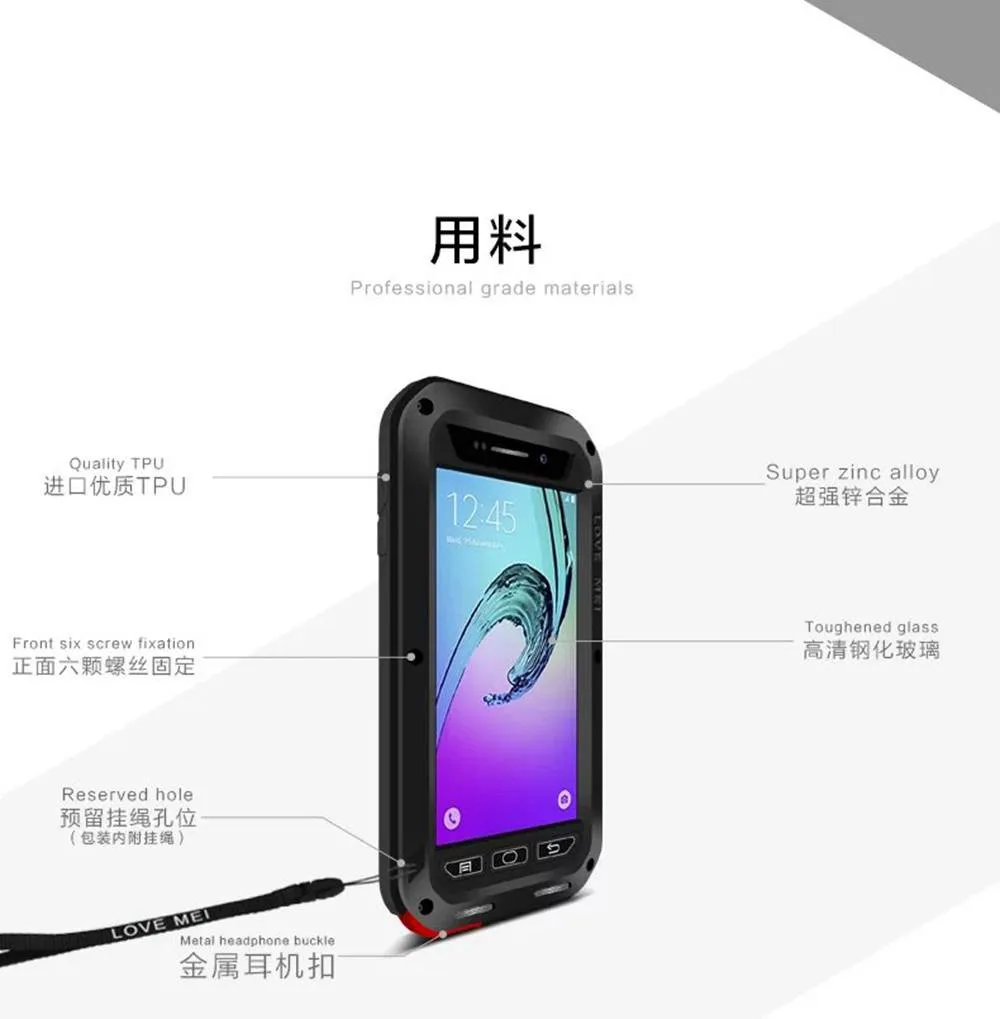 Чехол LOVE MEI для Galaxy A3/A5 водонепроницаемый мощный металлический+ силиконовый чехол для SAMSUNG Galaxy A3 A310 A5 A500 A7 S7 S8