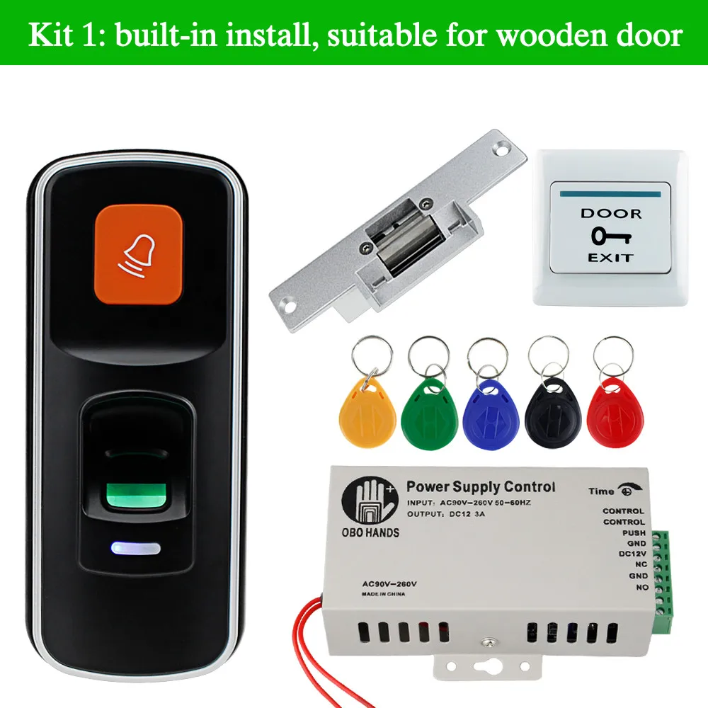 Kit1 OBO RFID система контроля допуска к двери комплект 125 кГц отпечатков пальцев Биометрические+ электрические магнитные электронные замки+ DC12V источник питания - Цвет: Kit1