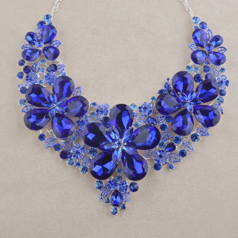 Royal Blue Statement Necklace Set - Perfect Bridal Wedding Jewelry, Earrings, and Flower Dress Accessories for Parties image 4