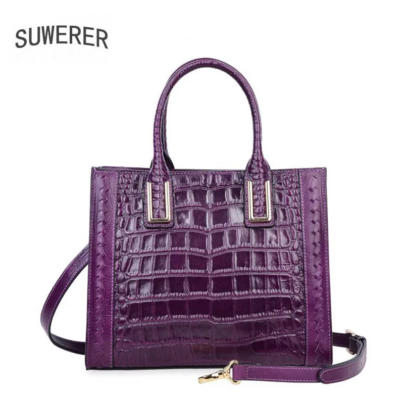 

SUWERER 2020 New women genuine Leather bag Fashion luxury Crocodile pattern Embossing women bags designer women leather handbag