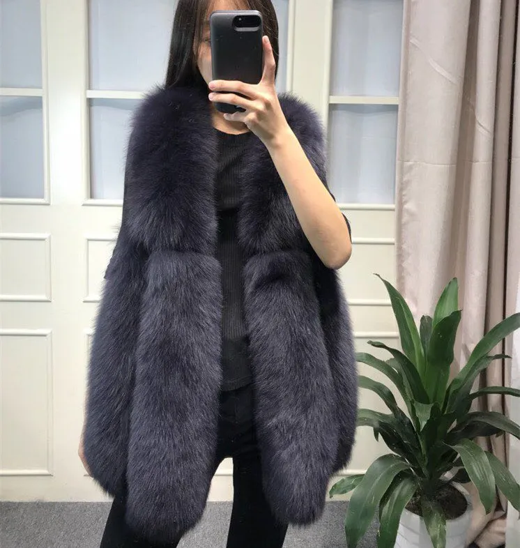 

Real fox fur vest 100% genuine natural fox fur sleeveless jacket winter coat women
