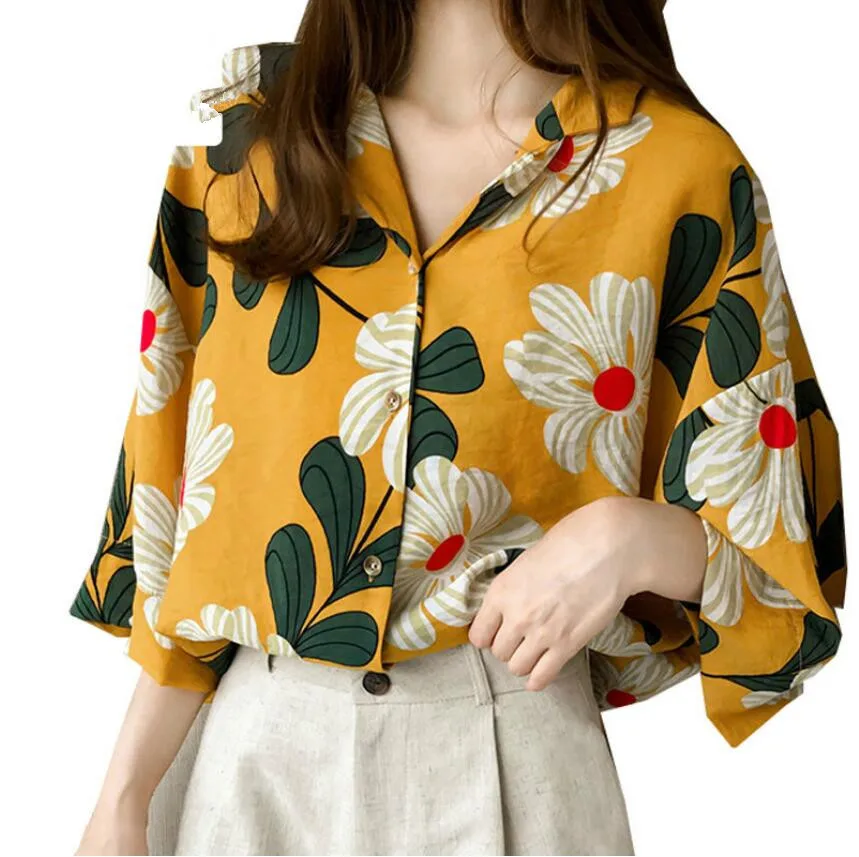 Женские блузки с цветочным принтом повседневные шифоновые большие размеры лето
