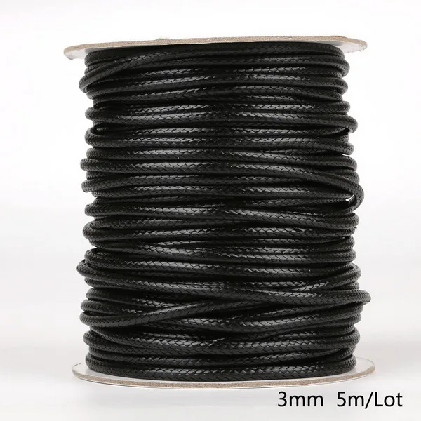 3mm 5meter 2,5/3/3,5/4/5 мм черный/коричневый вощеный шнур хлопка вощеный шнур резьба строка ремень Цепочки и ожерелья веревка для самостоятельного изготовления ювелирных изделий браслет - Цвет: 3mm 5meter
