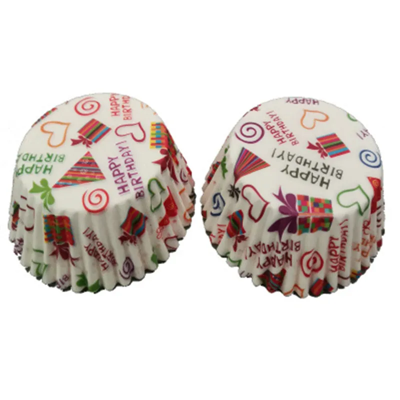 100 Pcs Happy Birthday Muffin Cupcake Paper Cup Greaseproof Oven Pastry Baking Tray Liner Cases For Wedding |