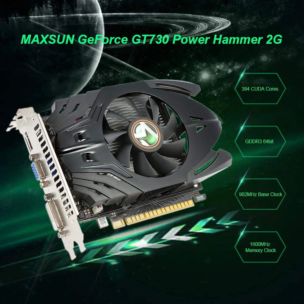 Игровая видеокарта MAXSUN GeForce GT730 Power Hammer 2G для компьютера 902 МГц/1600 МГц 64 бит GDDR3 PCI E