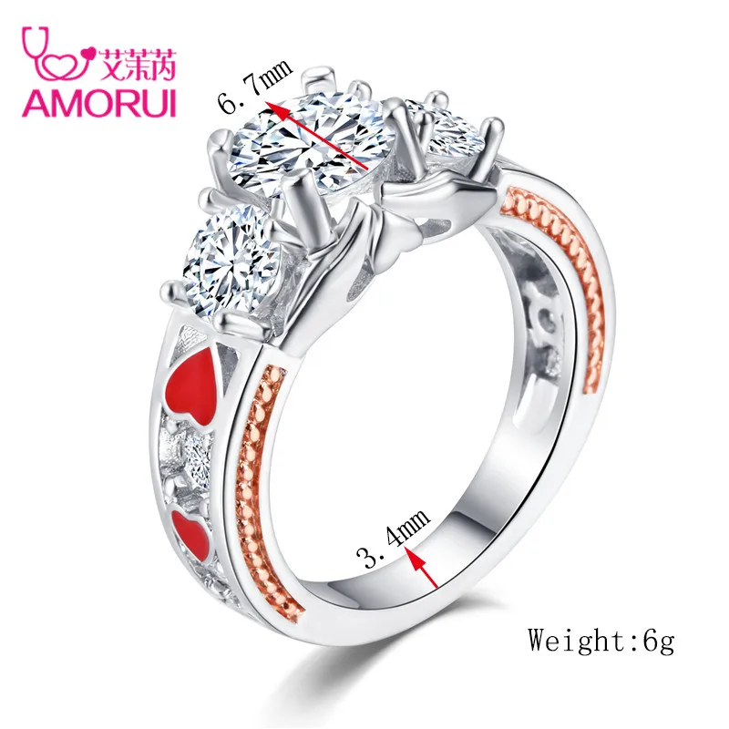 AMORUI браслет горный хрусталь Красное сердце любовь помолвка/Свадебные кольца для