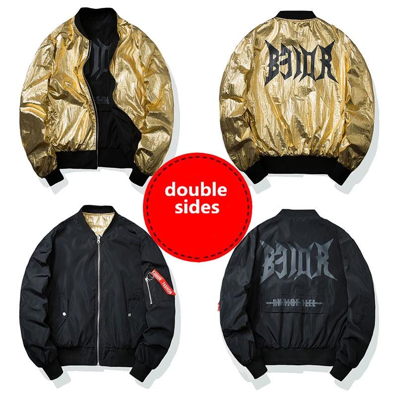 

double sides zipper Jacket men fashion hip hop streetwear punk style jackets baseball reflective top coat plus size