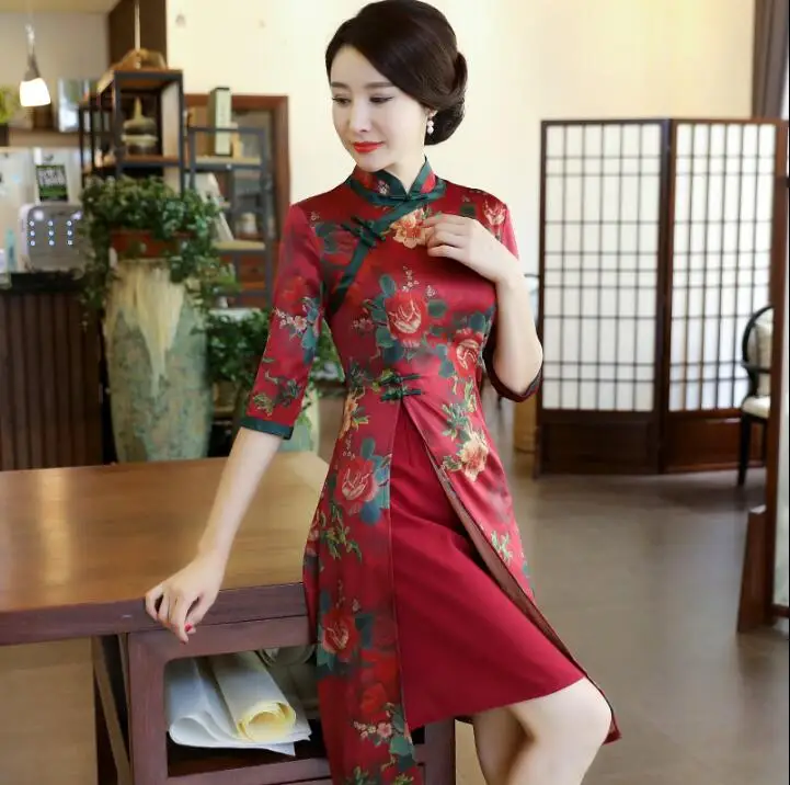 Красное китайское традиционное платье Ципао 6 цветов|cheongsam dress|chinese traditional