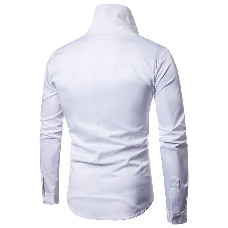 Mens Bronzing Printing Turtleneck Long Sleeve Shirt | 2018 Brand New Fashion Concise Long-Sleeve Male Cotton Camisa Black/White Мужская