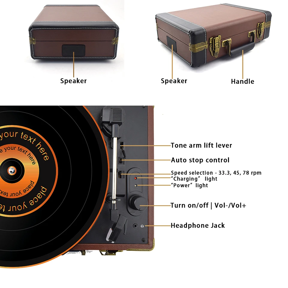 LoopTone Bluetooth Портативный 33/45/78 оборотов в минуту вертушки виниловых пластинок