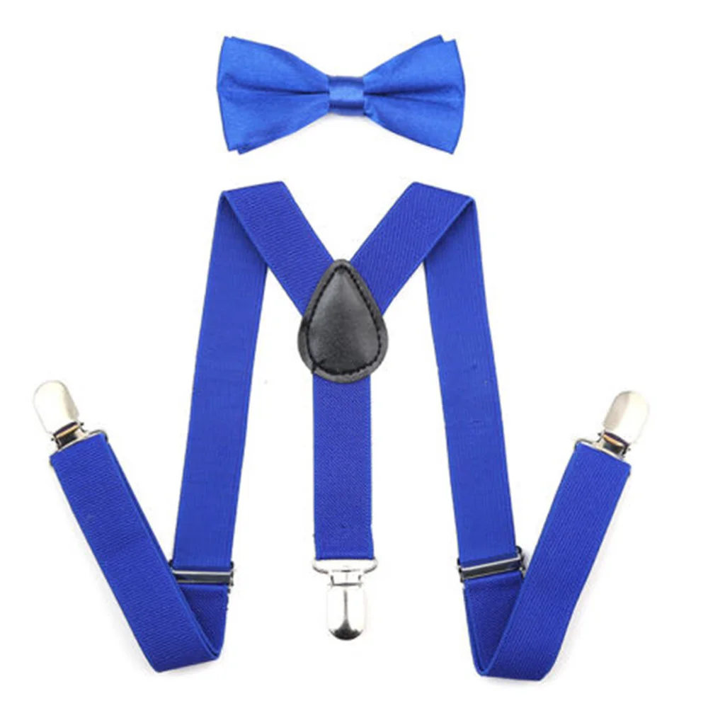 Royal blue Регулируемая мода мальчиков хлопчатобумажный галстук вечерние галстуки подарок высокое качество для маленьких мальчиков малышей бабочка галстук-бабочка+ на подтяжках комплект одноцветное Цвет - Цвет: Royal blue