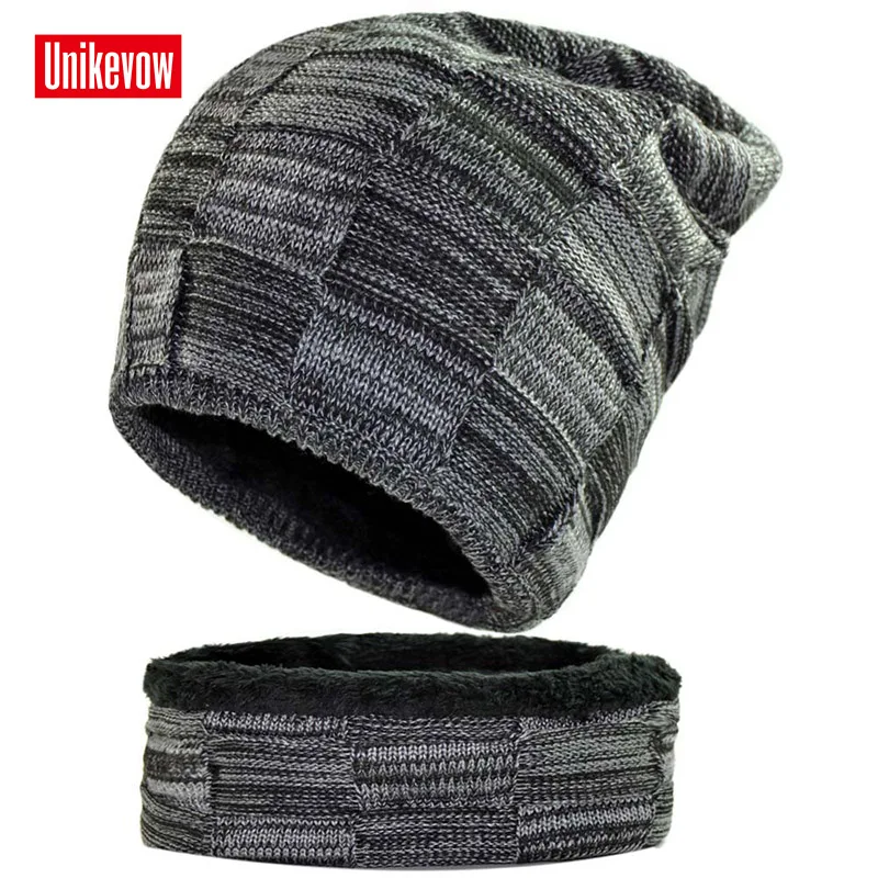 

UNIKEVOW (Hat&scarf 1set) New Autumn Winter warm knitted hat scarf set for men and women Cap and neckerchief sets