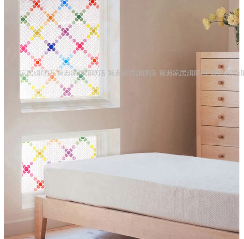 Семь Цвет s круги квадратных статического цепляться декоративная оконная пленка