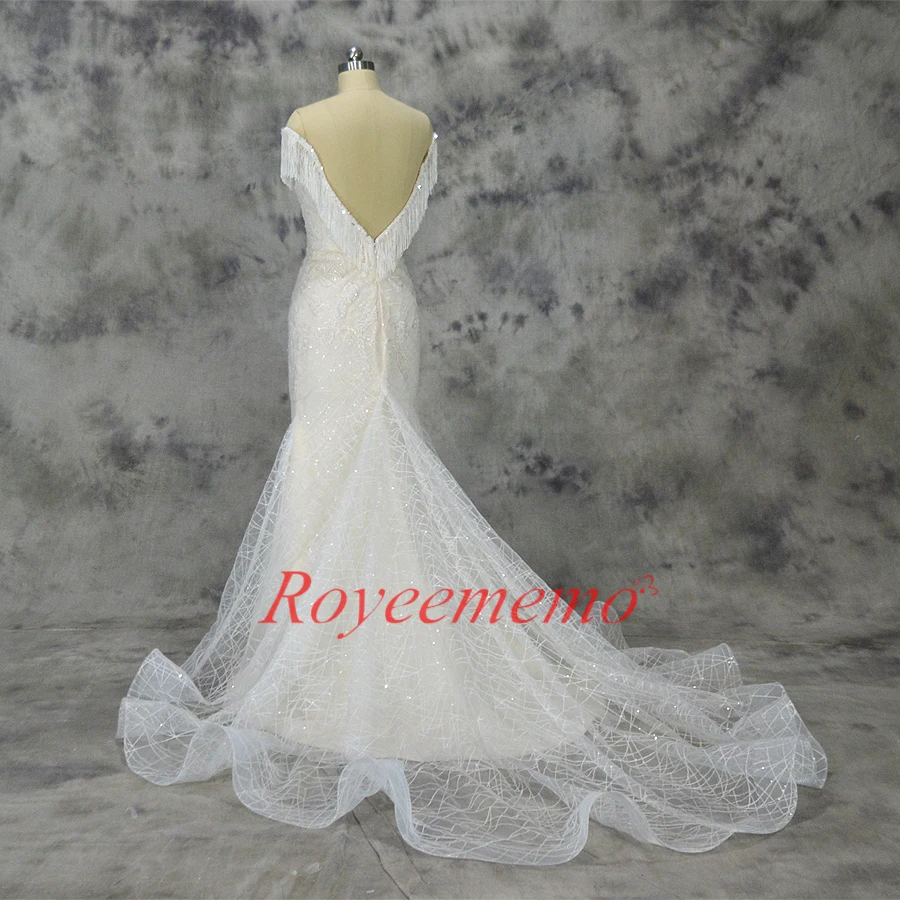 Роскошное кружевное свадебное платье Vestido de Noiva с открытыми плечами и кисточками