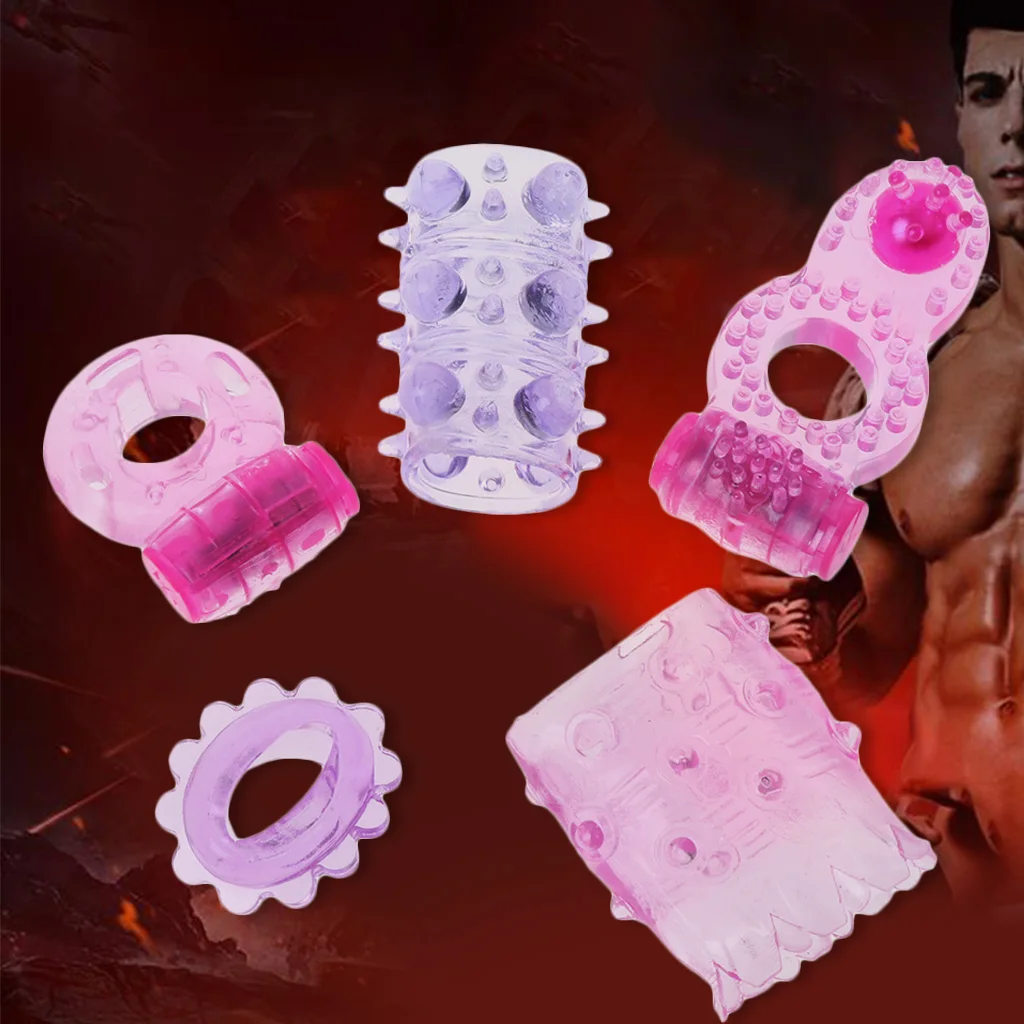 Кольцо для пениса 5 в 1 мягкие эластичные вибрирующие секс кольца кольцо с