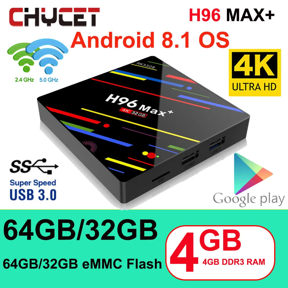 2018 H96 MAX Plus Smart TV Box Android 8 1 4 Гб Ram 32 64 ГБ Rom Rockchip RK3328 1080p 4K H.265 USB 3 0