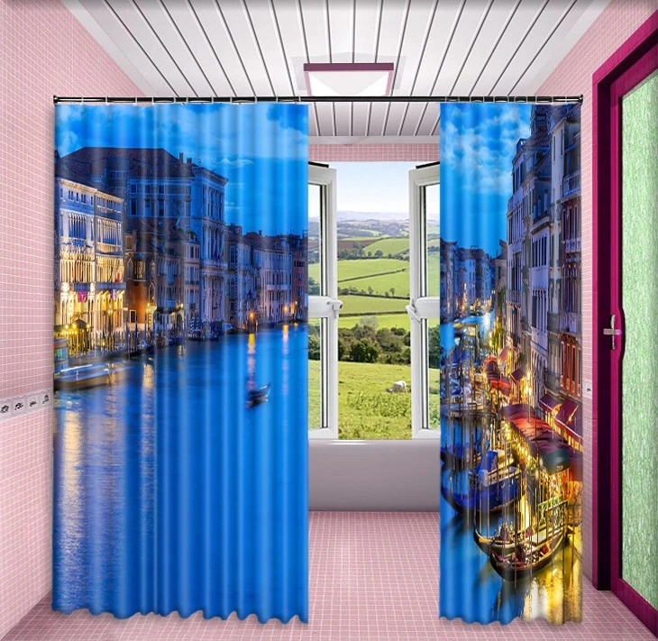 The beautiful city of Venice 3d Digital Printing Stereo Cutoff Curtains High Precision Black Silk Door curtain | Дом и сад