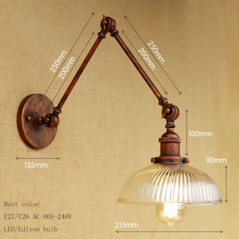 Ретро Лофт промышленный настенный светильник стеклянный абажур свободная