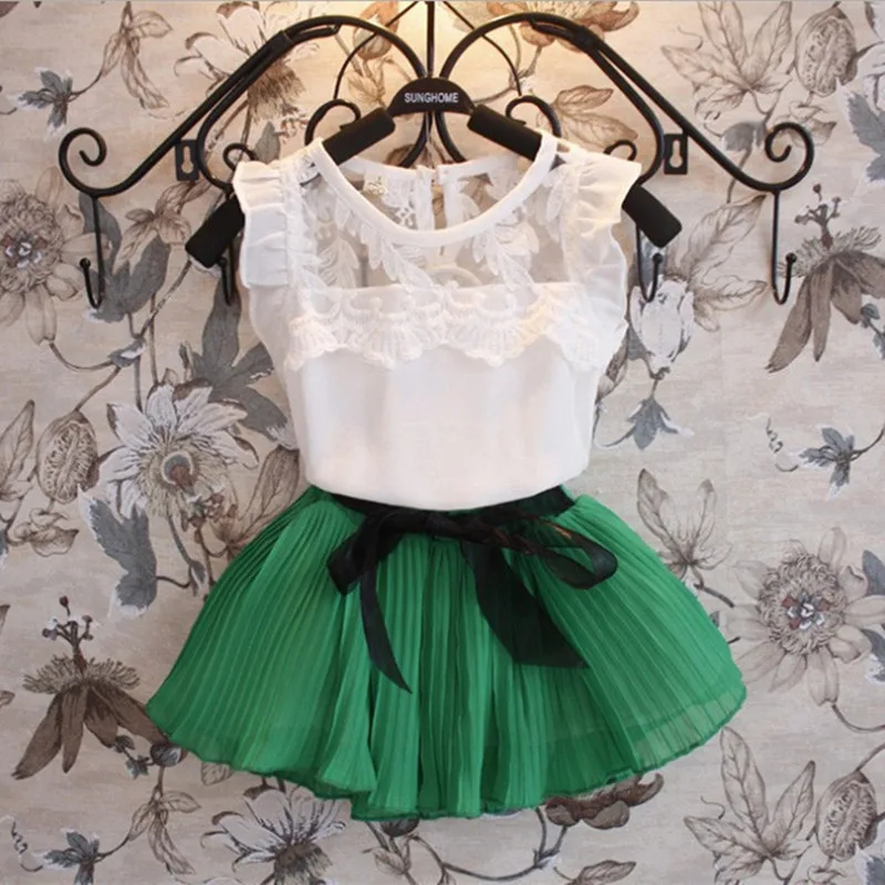 Девушки Одежда Наборы Платье + Короткая майка 2 Шт. набор Лето Детская Мода Для