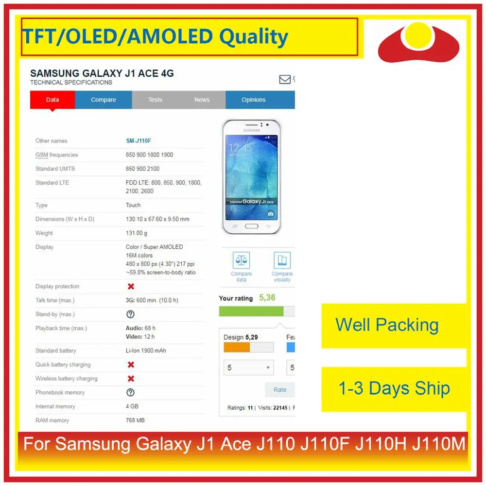 Оригинальный дисплей 4 3 дюйма для Samsung Galaxy J1 Ace Sm J110 J110F ЖК с сенсорным экраном и