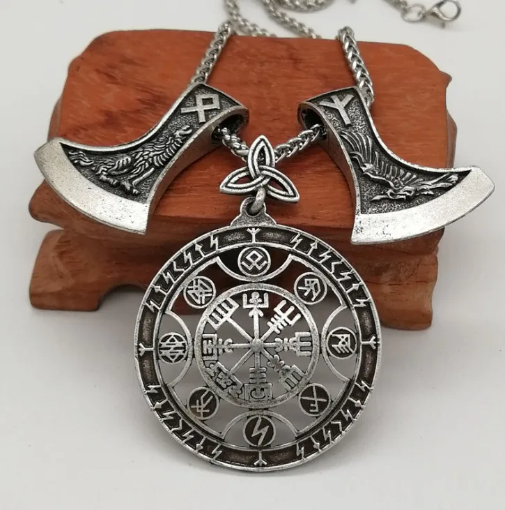 Античное серебряное ожерелье Vegvisir компас Ворон Вольф подвеска в виде топора Руна