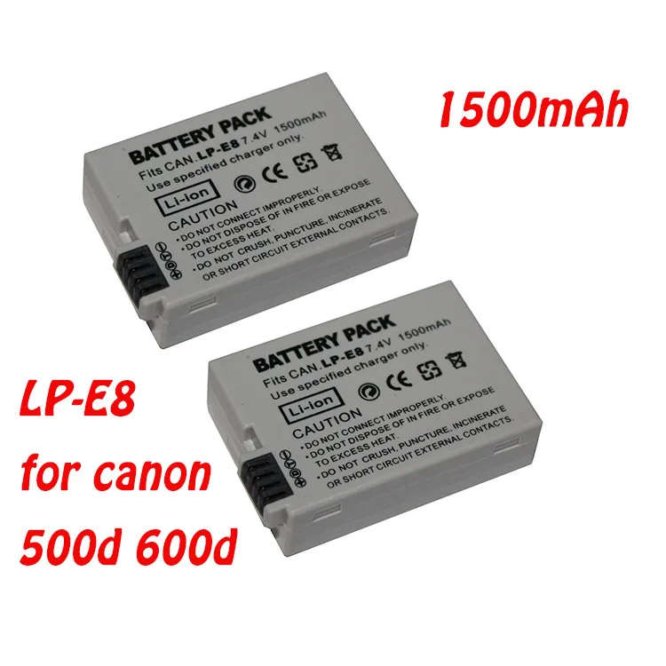 2pcs/lot 1500 mAh LP-E8 LP E8 Replacement Batteries Rechargebale LI-ion LPE8 Battery Pack For Canon 550D 600D 650D 700D | Электроника