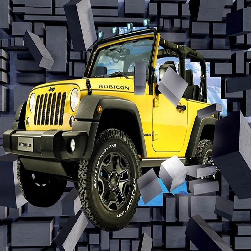Пользовательские обои 3D мультфильм Jeep Car сломанная стена Fresco ресторан кафе